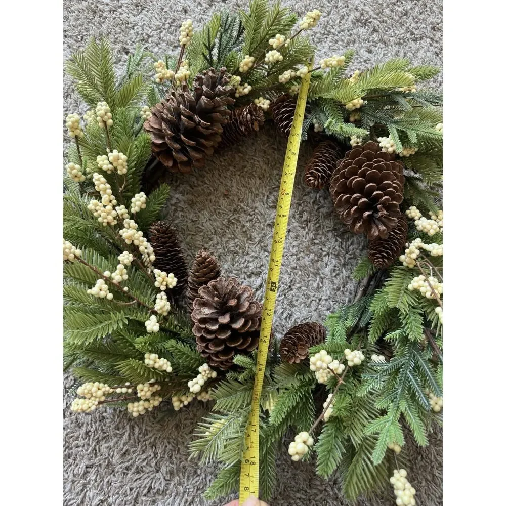 Wicker Park 15” Unlit Berry & Pinecone Wreath White Berries Holiday Decor